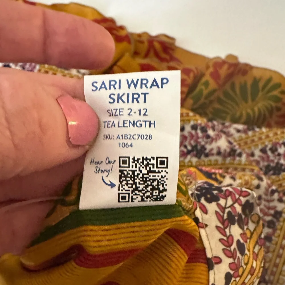 Darn Good Silk Blend Floral‎ Reversible Sari Wrap Skirt In Tea Length NWT 2-12